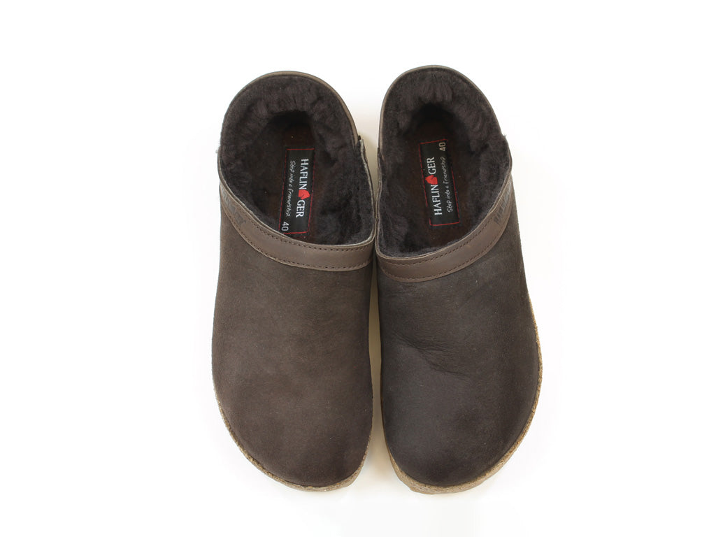 (Second Quality) Haflinger Sheepskin Clogs Siberia Brown