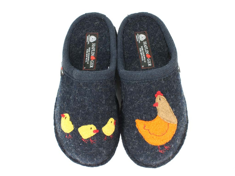 Haflinger Slippers Flair Hen Blue | Unisex wool slippers | Shoegarden UK